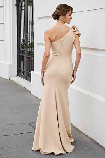 Mermaid Apricot One Shoulder Formal Dress with Bow